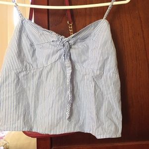 striped blue/white tie up crop top